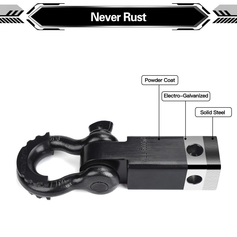 AUTOBOTS Shackle Hitch Receiver 2", 45,000 Lbs Break Strength Heavy Duty Receiver with 5/8" Screw Pin, 3/4" D Ring Shackles, Towing Accessories for Vehicle Recovery Off-Road, Black&Black - Image 4